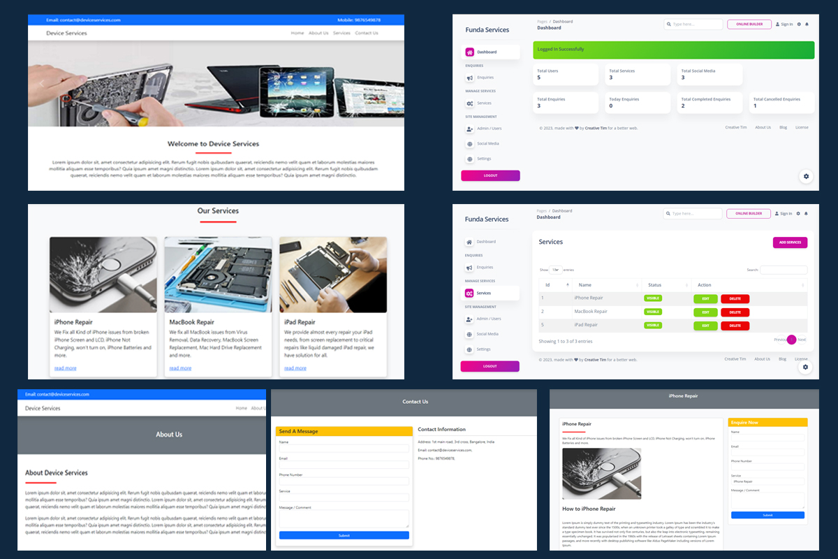 Funda Services | Device repair website with Admin Panel in PHP MySql